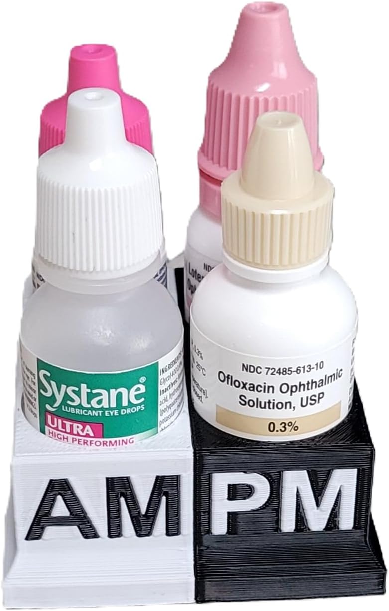 Znet3D Eye Drops Bottle Organizer & Tracker – AM/PM 4-Slot (White/Black)