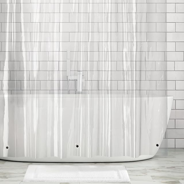 mDesign Vinyl 10-Gauge Shower Curtain Liner, Antibacterial, Mould and Mildew Free, 183 cm x 183 cm - Clear