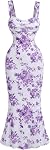 GORGLITTER Bodycon ruche floral féminin Midi Robe Mesh Fishtail Mariage Invité Cocktail Robes de soleil 2026