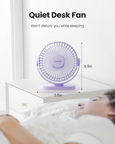 Miniatura 4 de Gaiatop Ventilador de escritorio USB, 5.5 pulgadas, pequeño, silencioso, potente, 3 velocidades, rotación de 90, mini ventiladores de mesa de