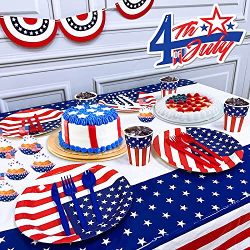 300 Pack Patriotic American Flag Party Supplies, 4Th Of July Disposable Plastic Cutlery Set Includes 100 Spoons 100 Forks 100 Knives For Red White Blue Independence Day Memorial Day Decorations #TOP5