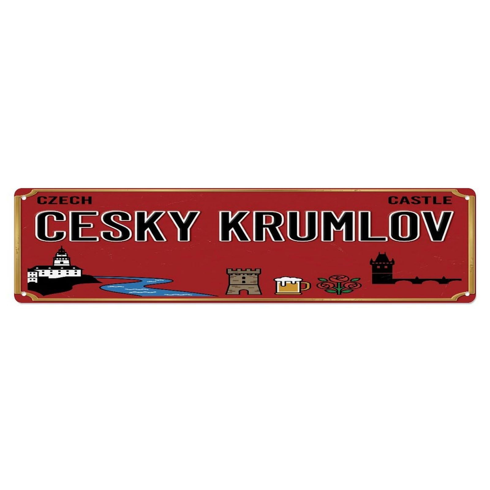 Tgrcjimh Style Metal Tin Sign Vintage Travel Cesky Krumlov Czech Castle River