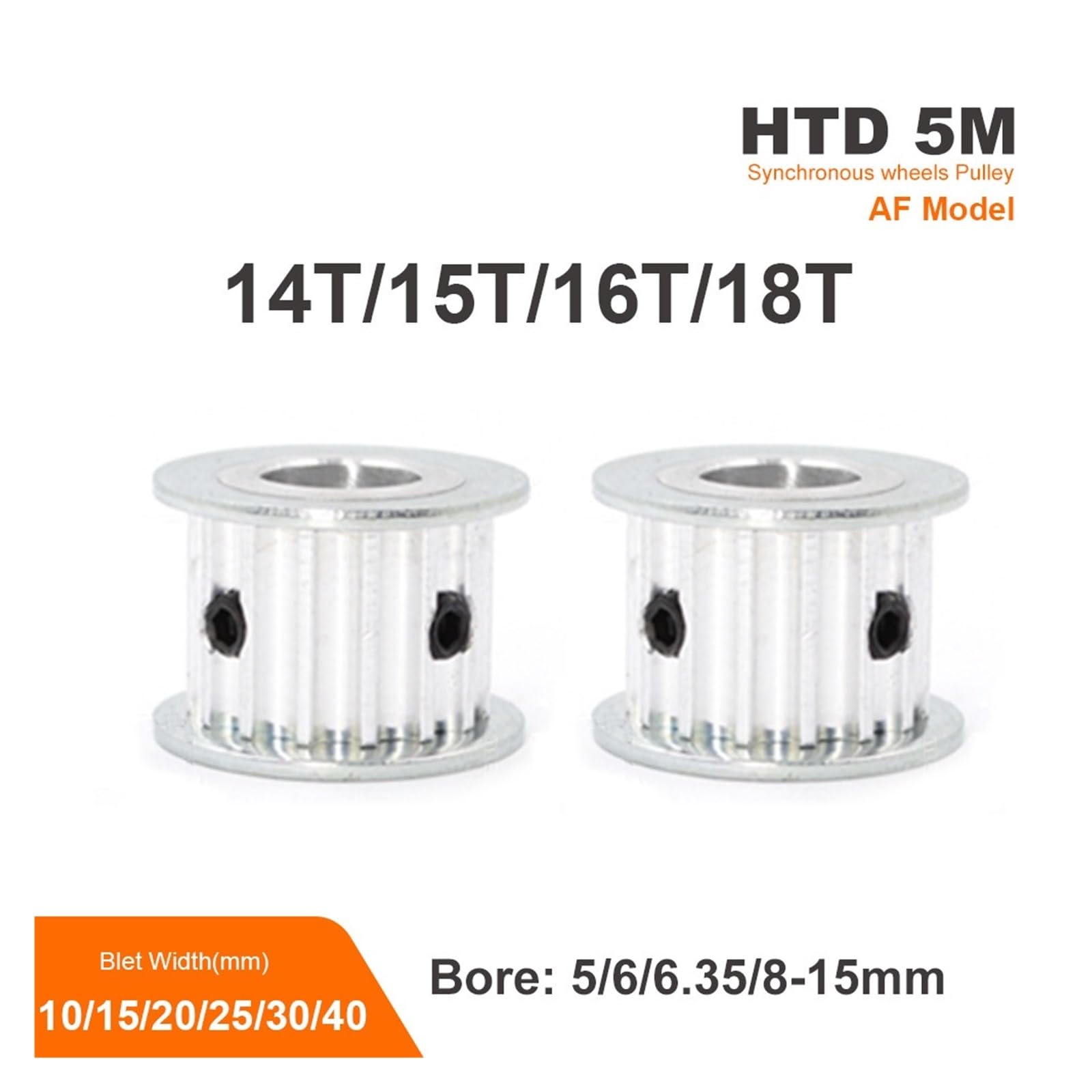 1 Stück HTD 5 M Zahnriemenscheibe 14 T/15 T/16 T/18 T AF-Typ Bohrung 5–15 mm Riemenbreite 10/15 3D-gedruckte Teile(15T-Bore 10mm,1pc 10mm)