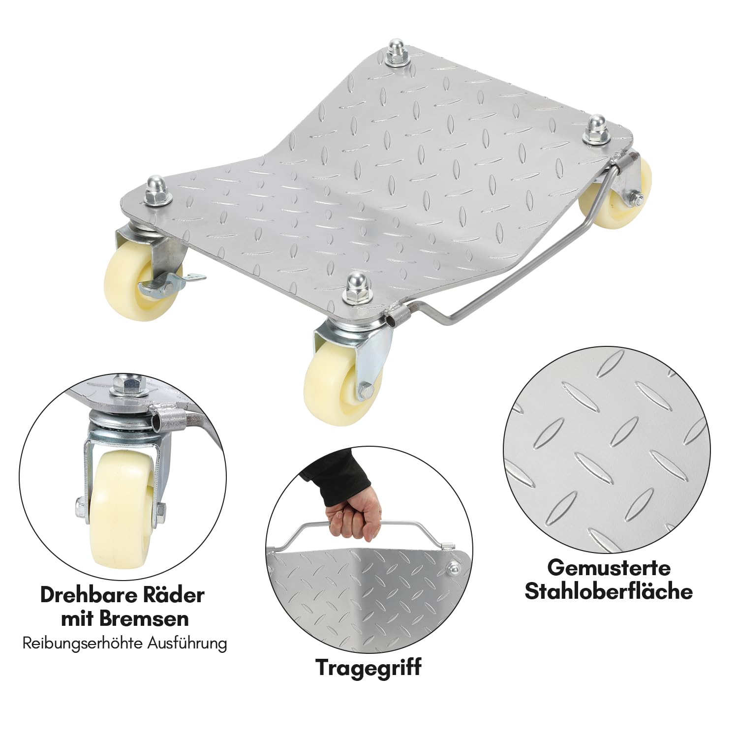 2 Stück Rangierhilfe, Rangierhilfe pkw bis 500kg pro Plattform, Mobile Reifenplattform 41x30x13cm mit 360° drehbare Rollen, Geeignet für Autos, Motorräder, Traktoren, Silber