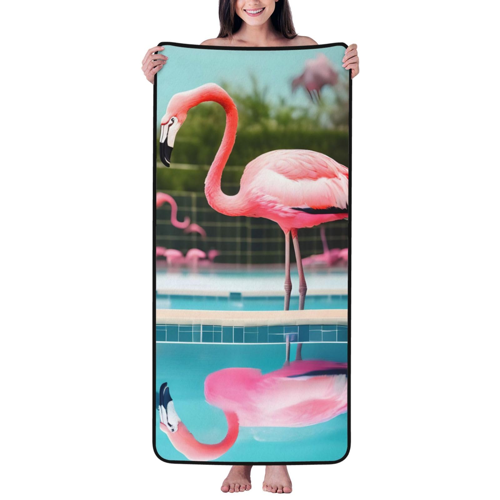 JBJGKHLP Flamingo And Swimming Pools Print Women Men Couples Coral Velvet Bath Towel Ultra-Soft For Home Bathroom Travel