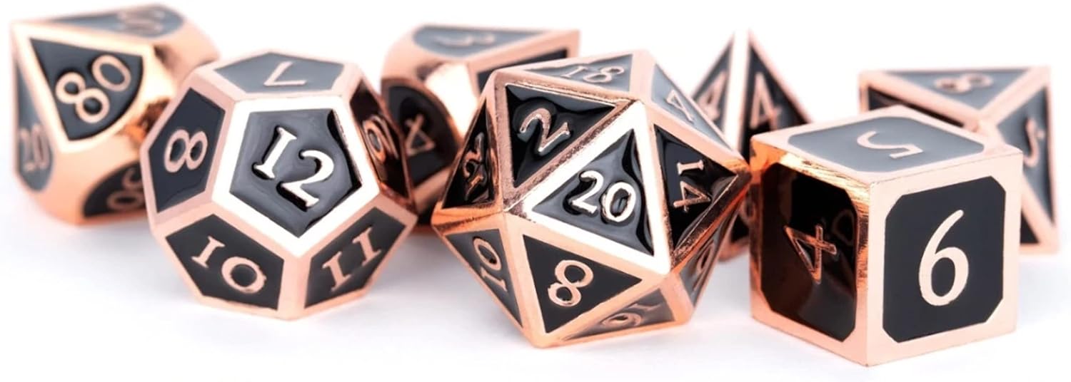 FanRoll 16mm Metal Polyhedral DND Dice Set: Copper w/Black Enamel, Role Playing Game Dice for Dungeons and Dragons