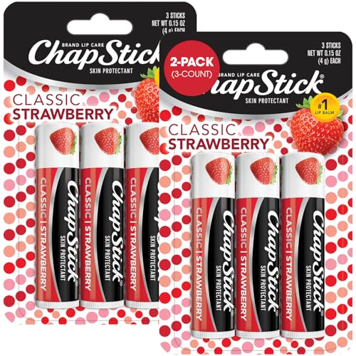 ChapStick Classic Strawberry Lip Balm 6-Count Tinted Lip Moisturizer Juicy & Sweet 0.15 Oz Ea