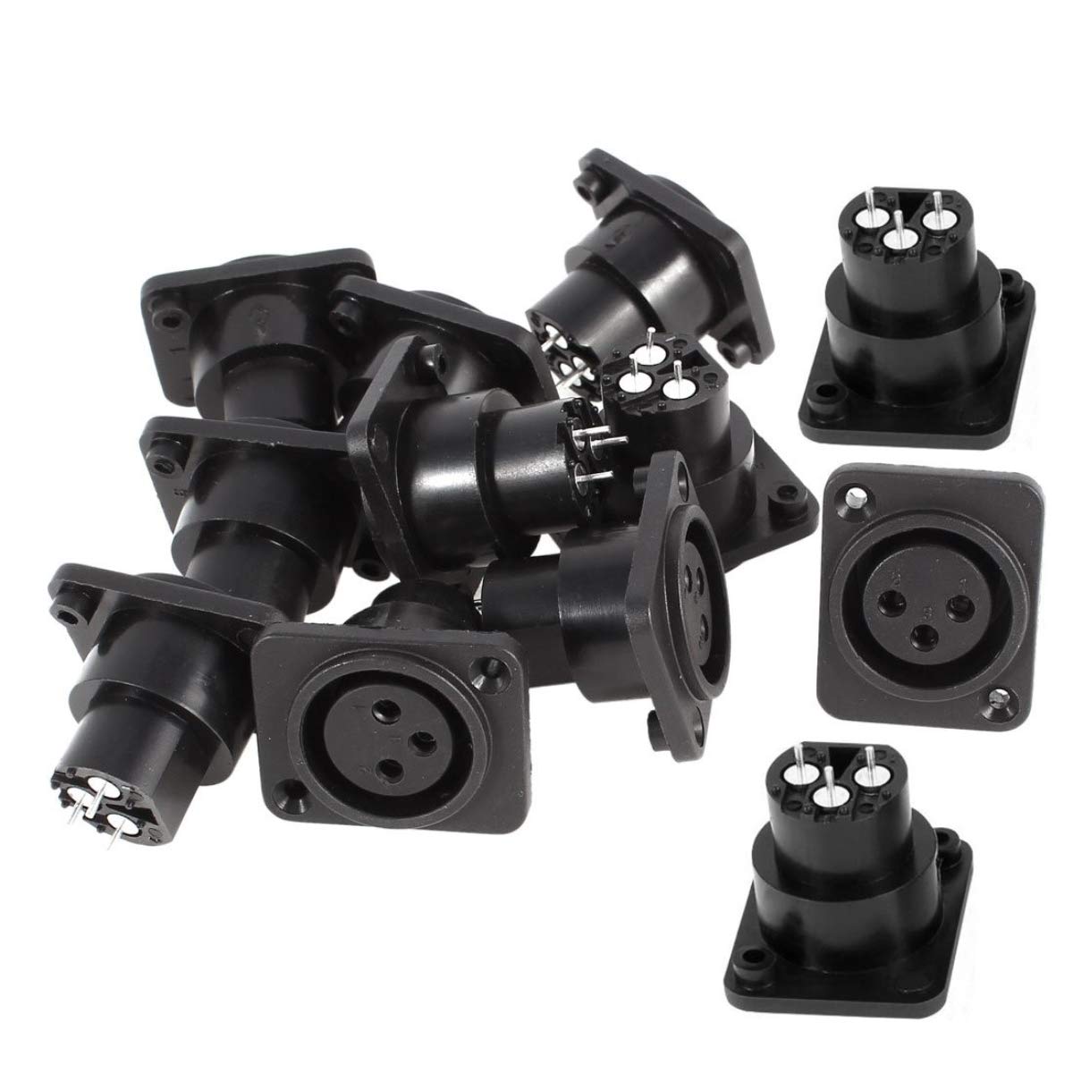 QMseller 12PCS x Black Silver Tone XLR Female Jack Straight Socket Connectors