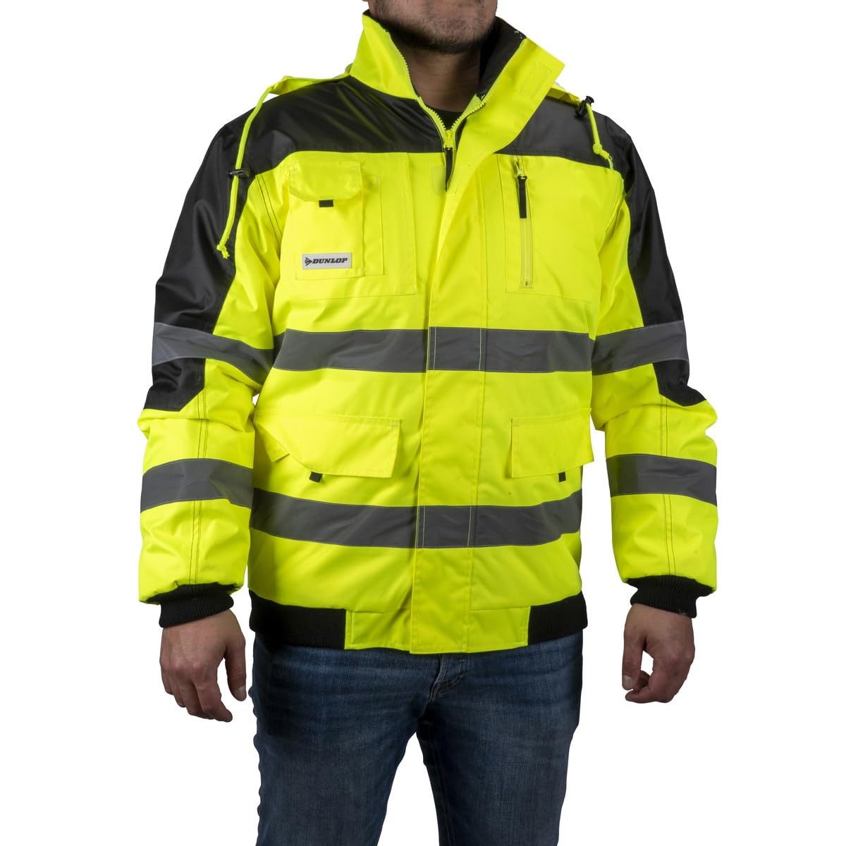 DUNLOP Arbeitsjacke XL Herren und Damen - Warnweste für Erwachsene - Funktionelles Design mit Taschen - Fluoreszierend - Bequeme und universelle Passform - PES-Kunststoff - Gelb