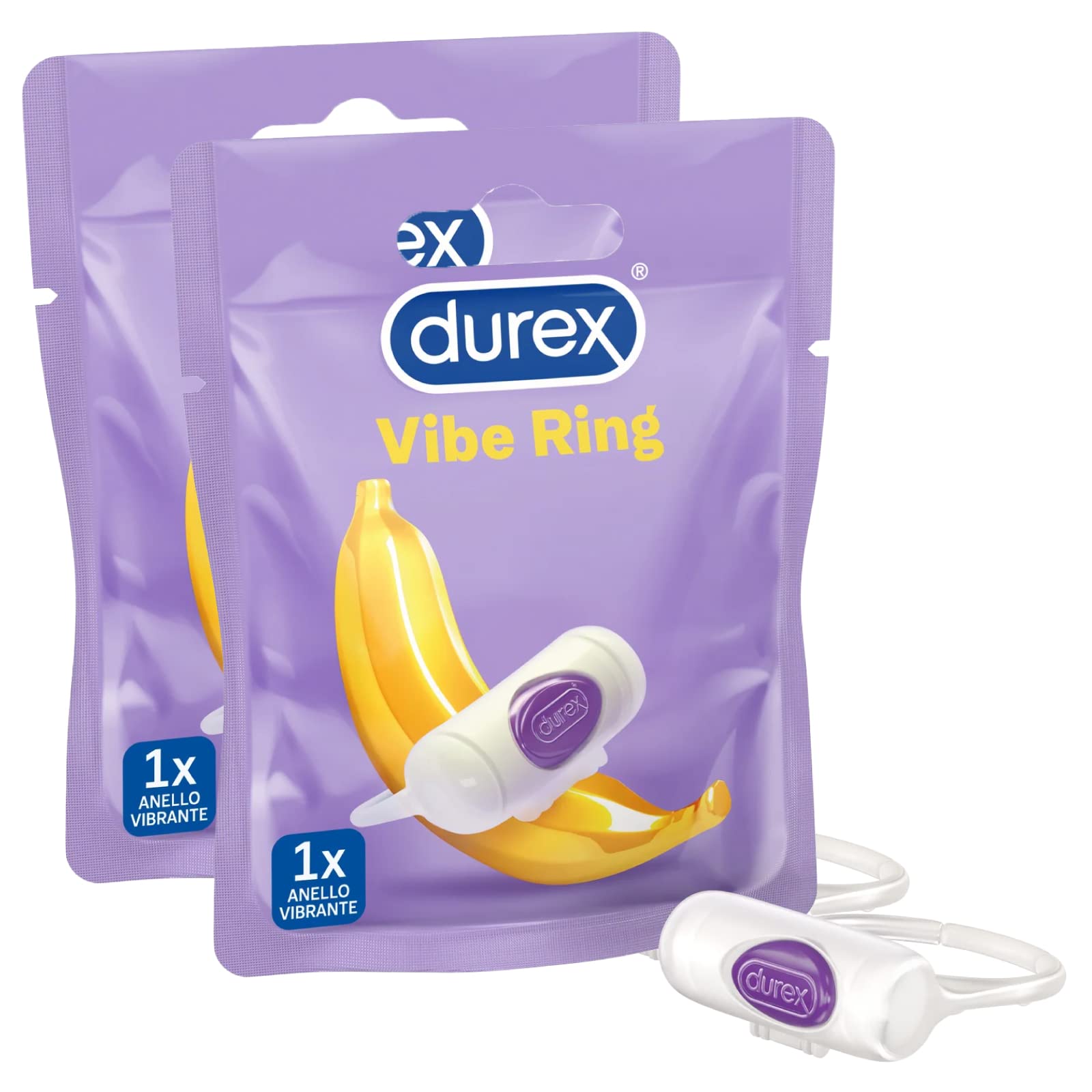 2 Durex Vibe Ring Anelli Stimolanti con Azione Vibrante e Durata 20 Minuti Monouso Elastici e Facili da Indossare con Batteria Inclusa