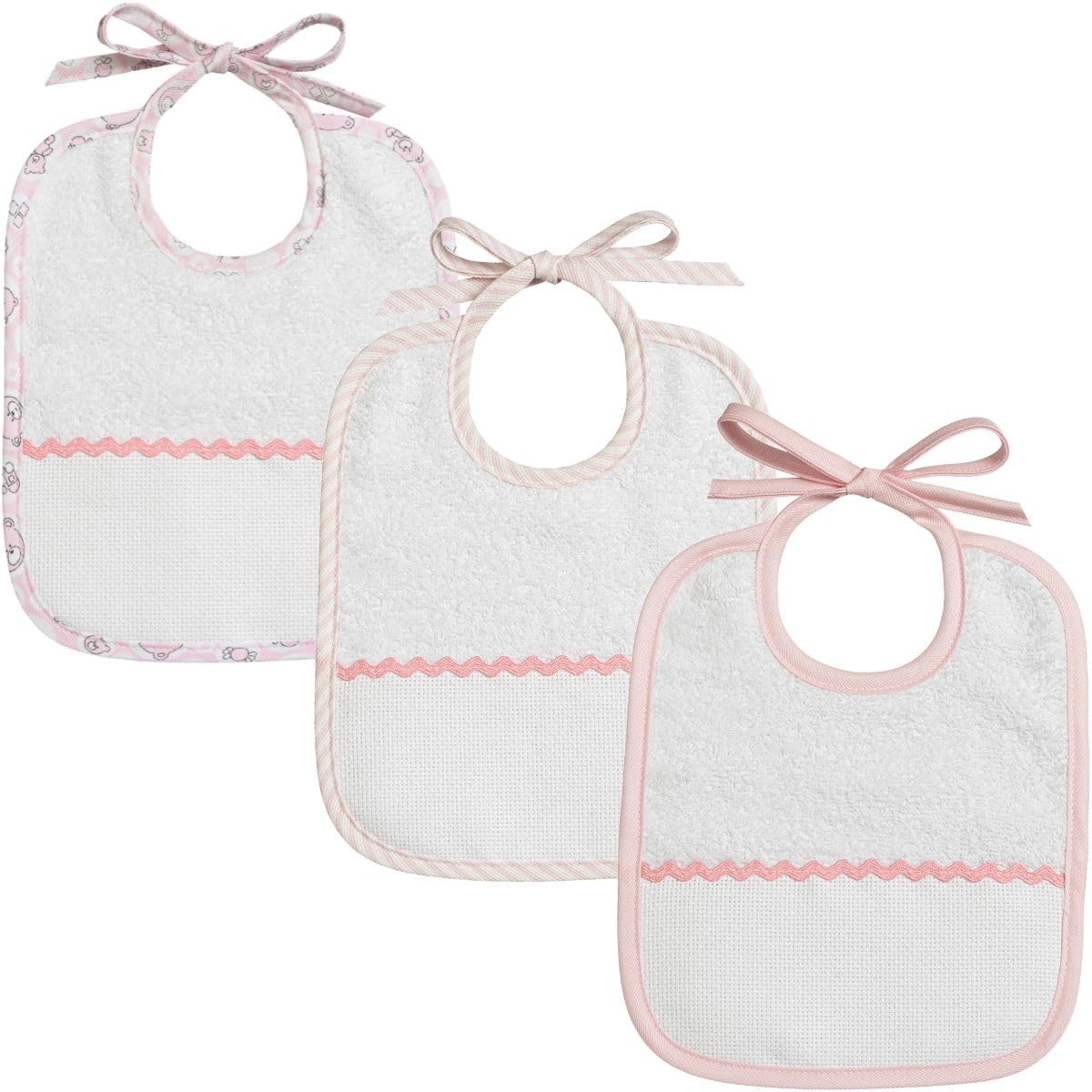 Bavaglini Rettangolari da Ricamare Set 3 Spugna bianca 385 g/m² Tela Aida 55 fori 24x20 cm