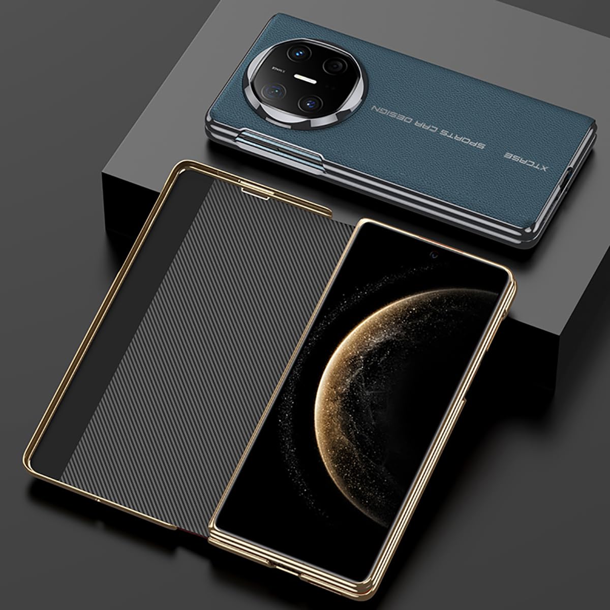 COQUE Skórzane etui z klapką do Huawei Mate X6, ukryty pierścień magnetyczny galwanizacja osłona okna, składane etui na telefon do Huawei Mate X6 - czarne