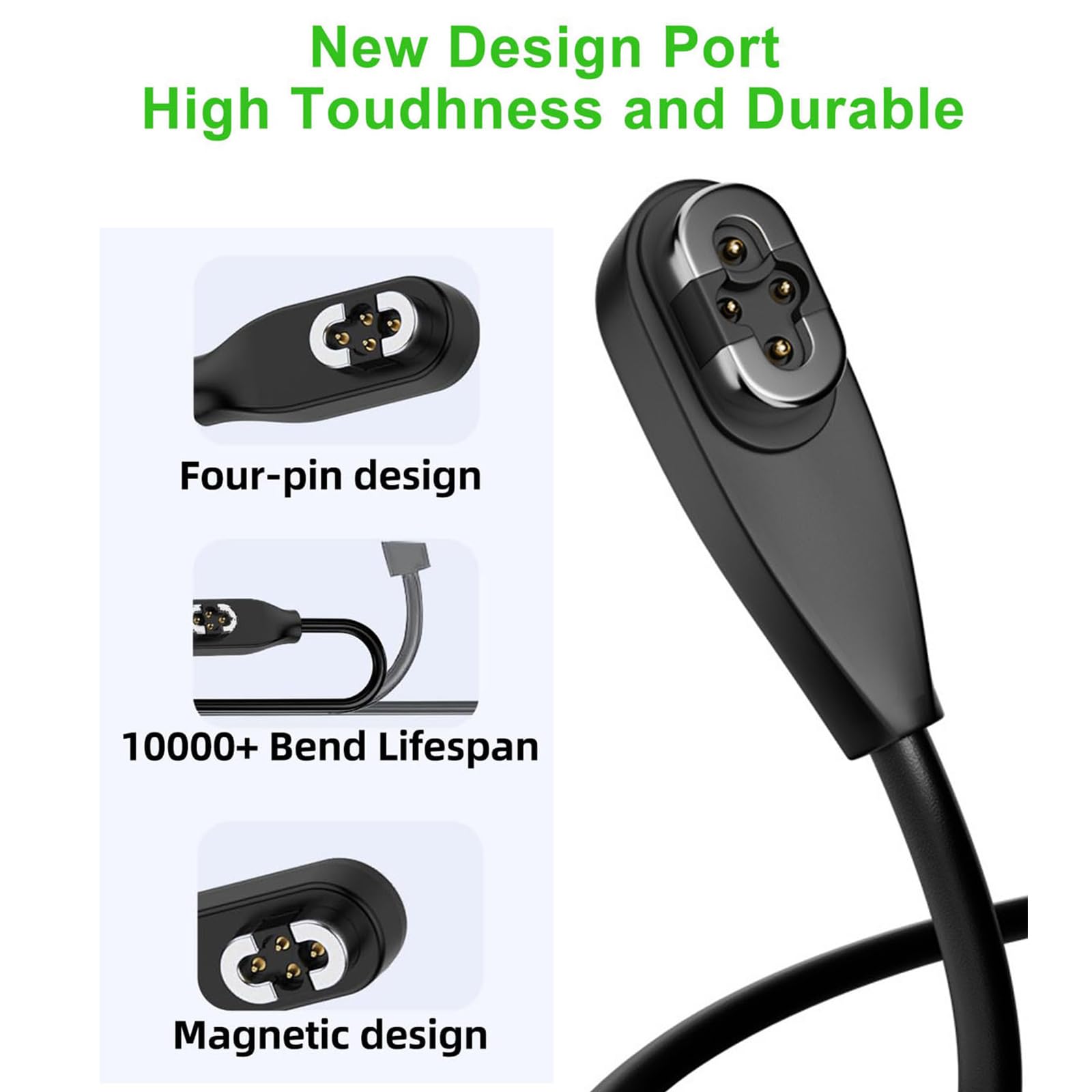 Paquete de 2 cables de carga magnéticos compatibles con Shokz OpenSwim Pro S710 Bone Sound Conducting Earphone Charging Cable Type-C a 4Pin Magnetic Charging Cable USB y USB C a Shokz S710, 1