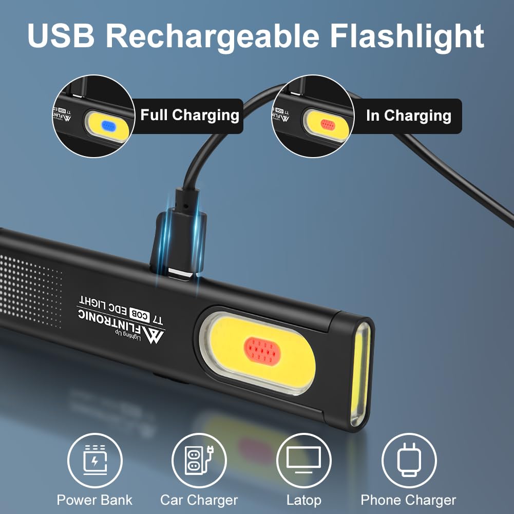 flintronic Lampa robocza LED, mini latarka, typ C, lampa robocza z możliwością ponownego ładowania, lampa kontrolna COB z magnesem i klipsem, 6 trybów jasności, na kemping, wędrówki, do domu