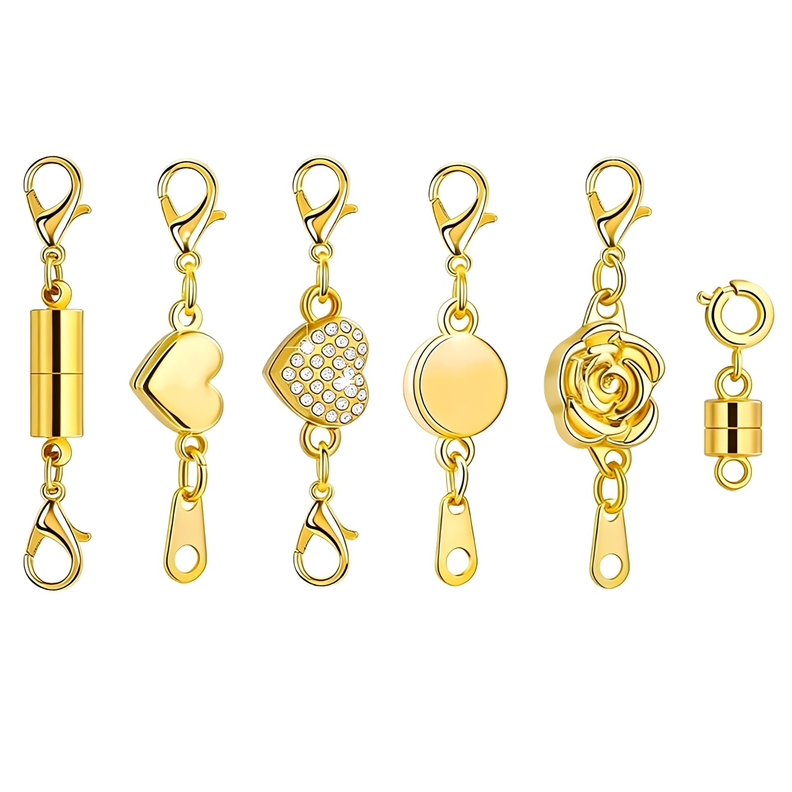 6 Styles Gold Magnetic Necklace Clasps with Double Lobster, Magnetic Necklace Fasteners Set, Durable Magnetics Clasps for Necklaces Jewellery Bracelet Connector Making Accessories