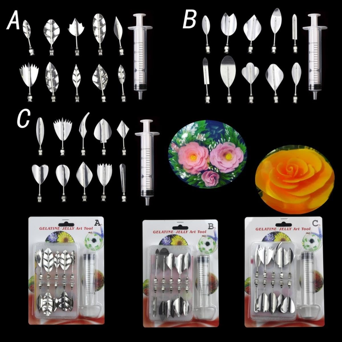 Herramientas para hornear pasteles Gelatina 3D Arte de pudín Flores Herramientas de decoración de pasteles Herramientas de aguja Boquilla de acero inoxidable Kit de jeringa-ALL-12 SET