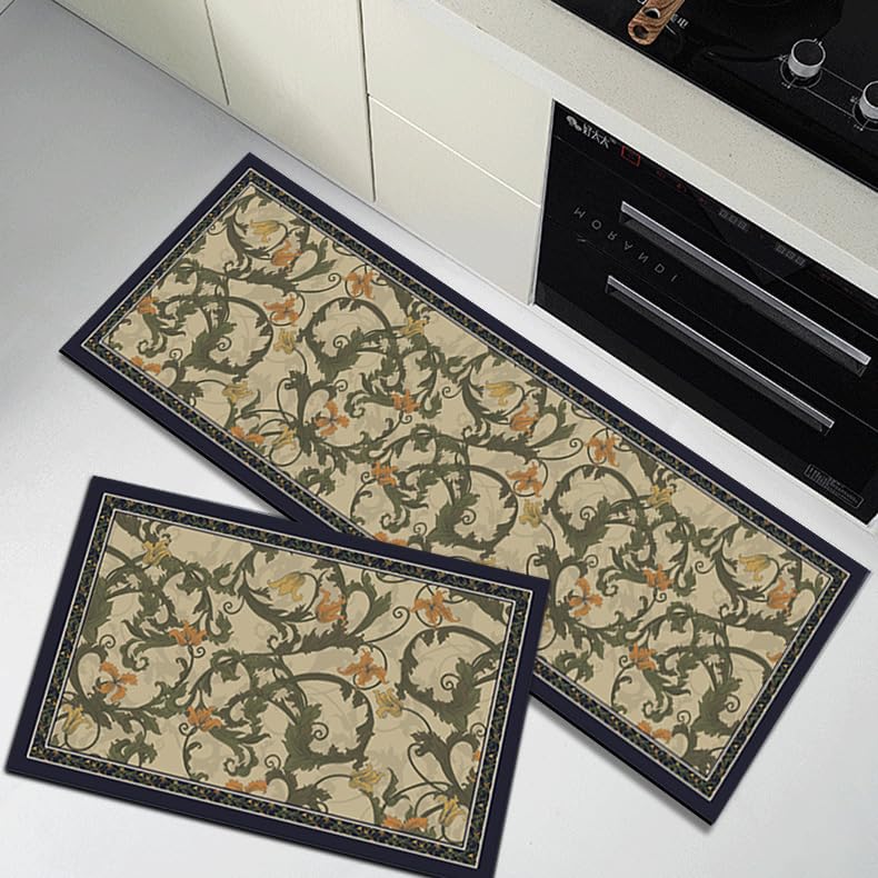Image of Roslen Kitchen Mats for Floor Anti Slip, Waterproof Memory Foam Kitchen Rugs, Soft Cushioned Anti-Fatigue Standing Mat with Floral Design, Comfort Runner Rug Carpets for Kitchen, Sink Laundry & Home