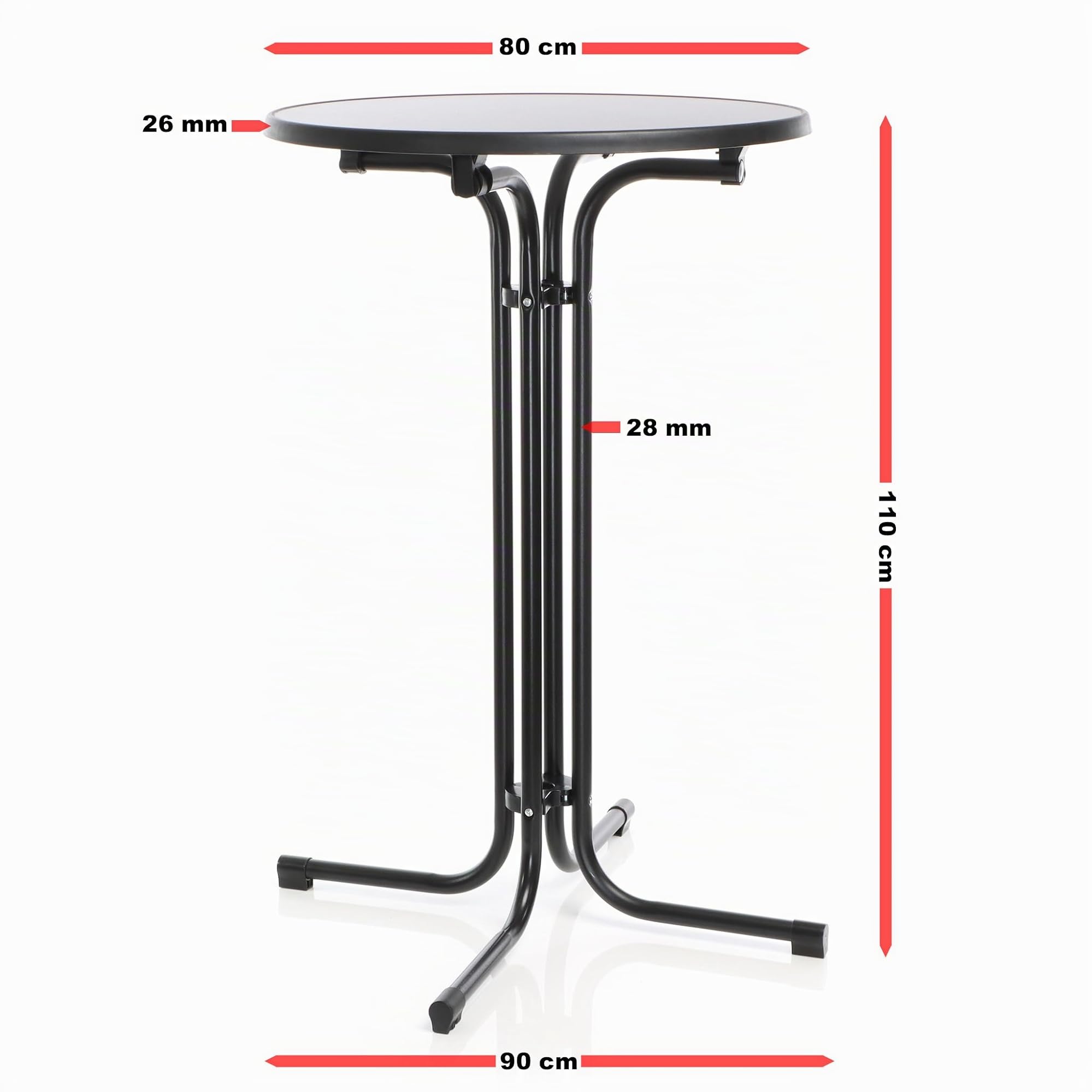Mesa Bistro Plegable Negra Redonda Ø 80cm Mesa de pie para Interior/Exterior 110cm de Alto
