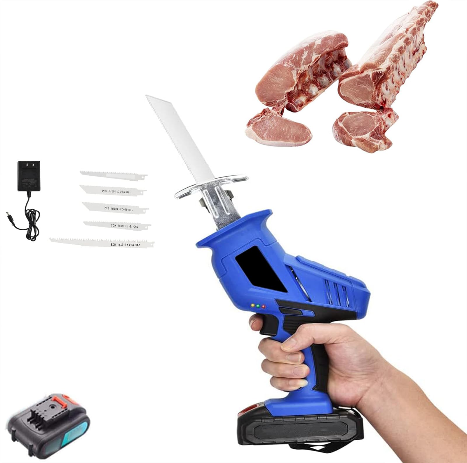 Electric Bone Meat Cutter Saw Portable Multipurpose Commercial and Home Reciprocating Meat Saw for Ribs Pig's Trotter Lamb Chops Butchers Saw for Efficient Cutting,01,1 Battery