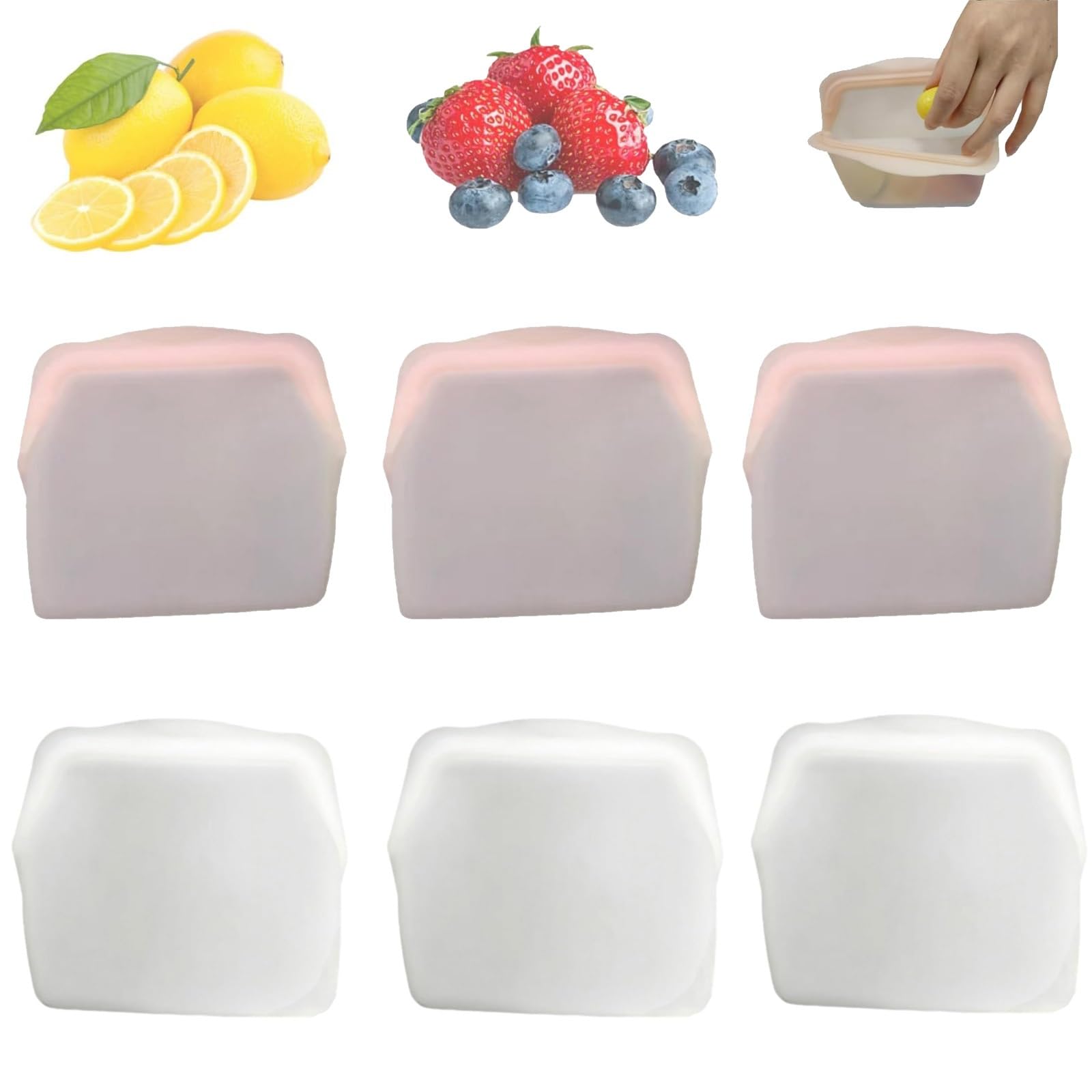 AESFADMOAH Silicone Storage Bag Leak-Proof Reusable Food Bags Upright Freezer High-Temperature Resistant for Freezer Microwave Oven 6Pcs(A,600ML)