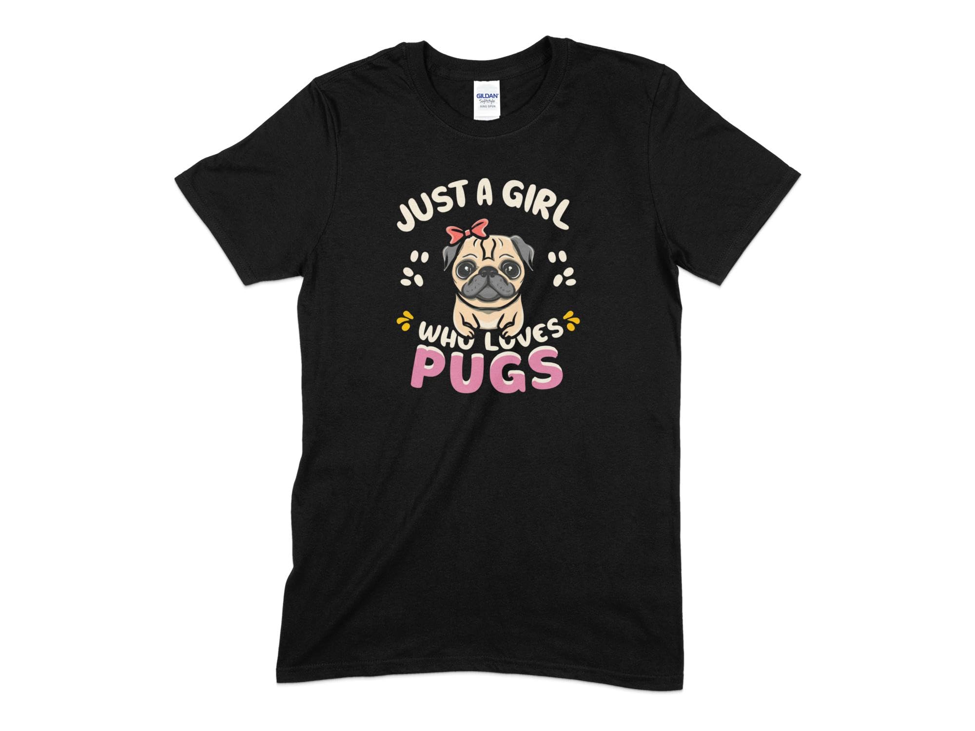 GenericJust A Girl Who Loves Pugs T-Shirt, Cute Pug Dog Lover Tee, Funny Animal Quote Shirt, Women's Cotton Top (Medium, Black)