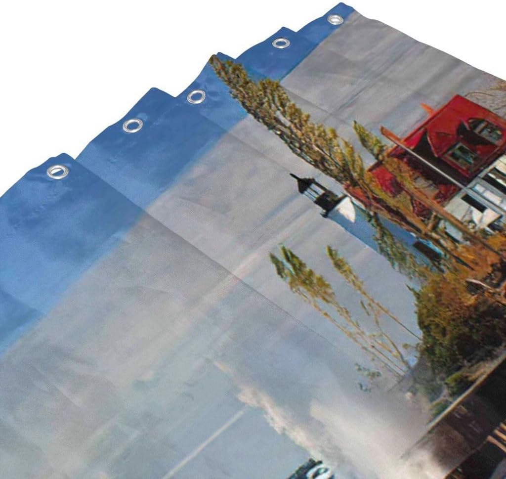 Michigan Shower Curtain Set Landscape Point Betsie Lighthouse Frankfort USA Gale Force Wind and Bathroom Curtains Polyester Fabric Waterproof Bath Curtains Decor 72" W x 72" L with Hooks