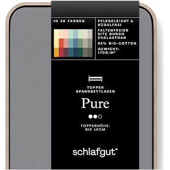 schlafgut Pure Topper Fitted Sheet 120 x 200 cm Organic Cotton Grey Mid