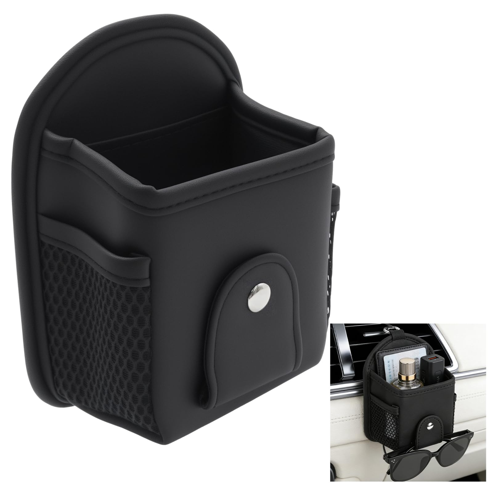 Auto PU-Leder Luftauslass-Organizer, universelle Aufbewahrungstasche für Sonnenbrillen, Handys, Schlüssel und kleine Gegenstände, multifunktionales Auto-Innenzubehör.
