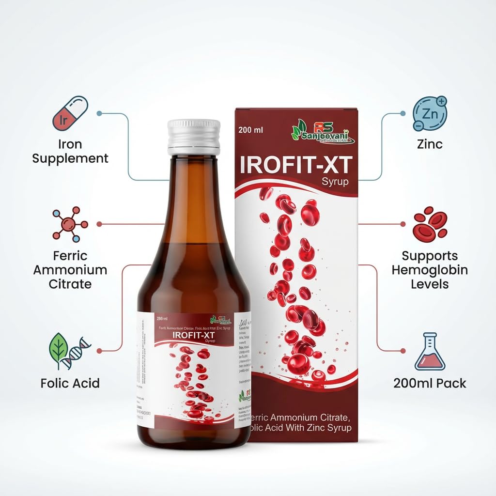 RS Sanjeevani IROFIT-XT Syrup 200ml | Ferric Ammonium Citrate, Folic Acid & Zinc Syrup | Iron Supplement for Hemoglobin Support | Helps Reduce Iron Deficiency & Weakness — Amazon image 2