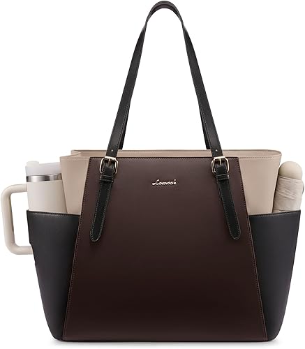 Miniatura 8 de LOVEVOOK Bolso para laptop con gran portavasos para mujer, bolso tote de cuero para trabajo para mujeres, maletín profesional para computadora de