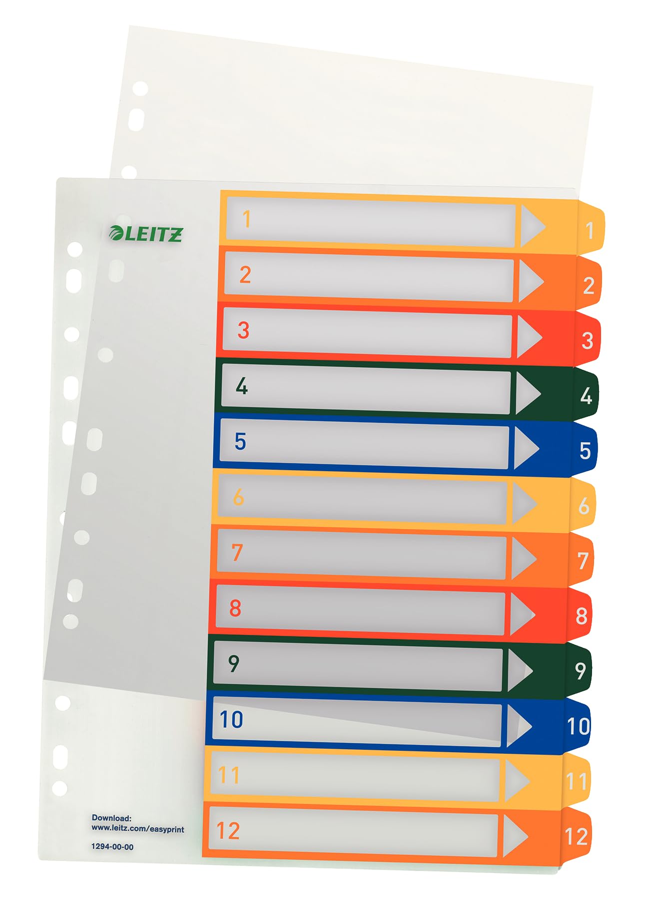 Leitz 1294-00-00 - Divisori per raccoglitore ad anelli, con spazio da scrivere, formato A4, 1-12 trasparente, 5 pz
