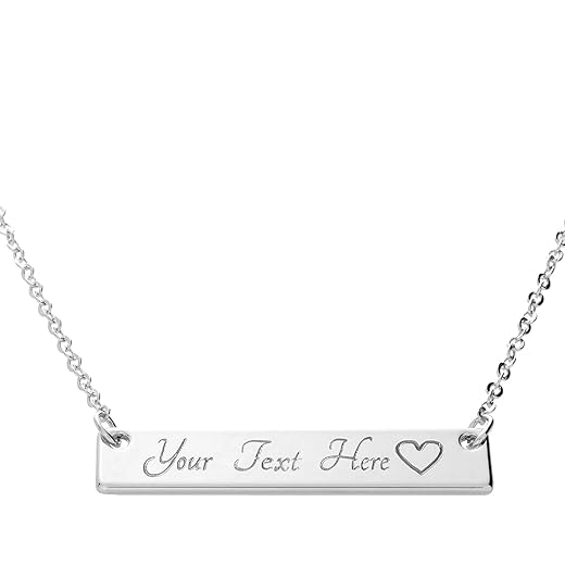 LONAGO Personalized Bar Necklace, Custom Name Plate Necklace Bar Necklace 925 Sterling Silver Engraved Any Name Word Symbol Letter Number Name Necklace Gift for Women Girls