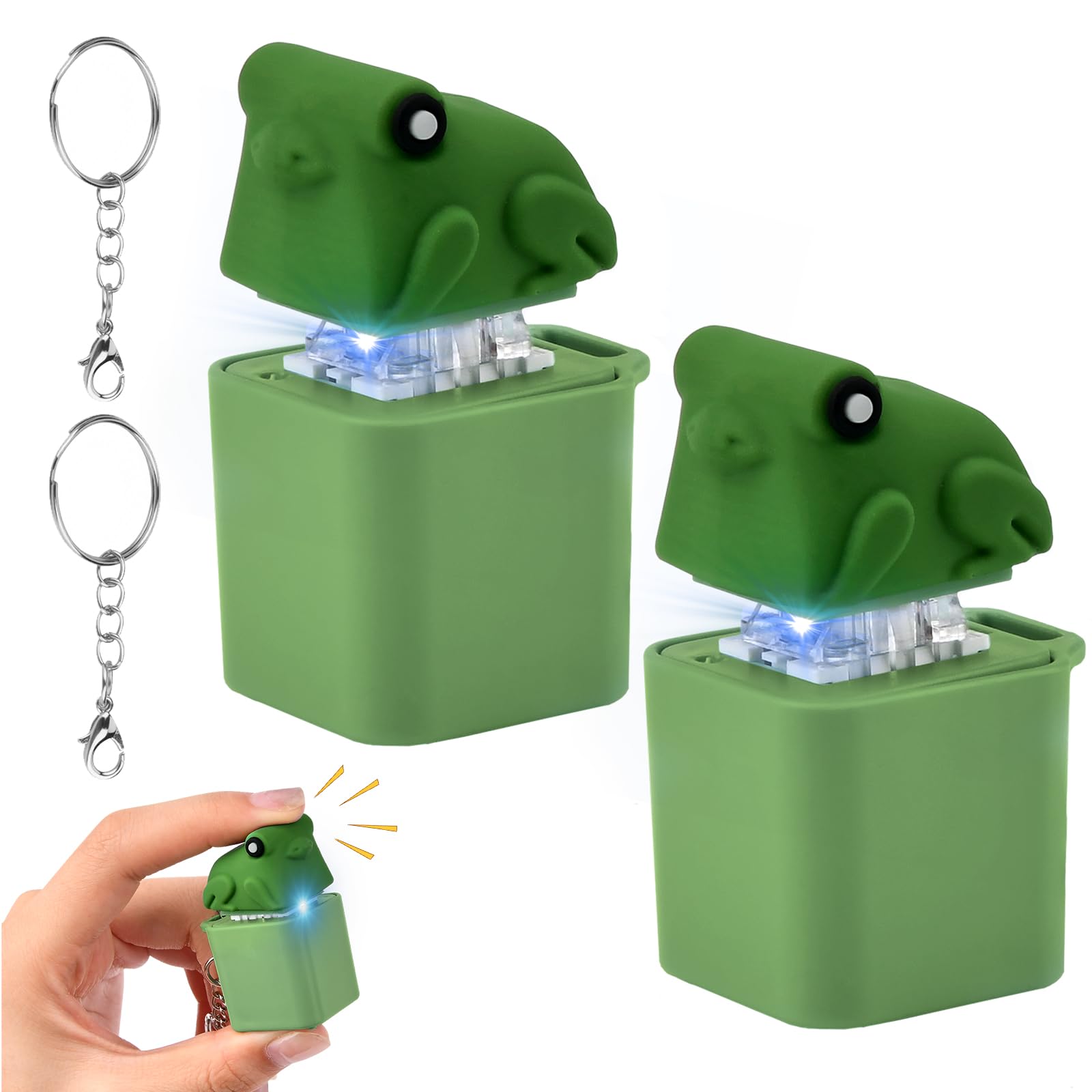 2PCS Rechargeable Frog Croaking Keychain, Keyboard Fidget Toy, Frogs Stress Reliever with Colorful Lights, Portable Stress Reliever Fidget Toy for Anxiety & Sensory Fun