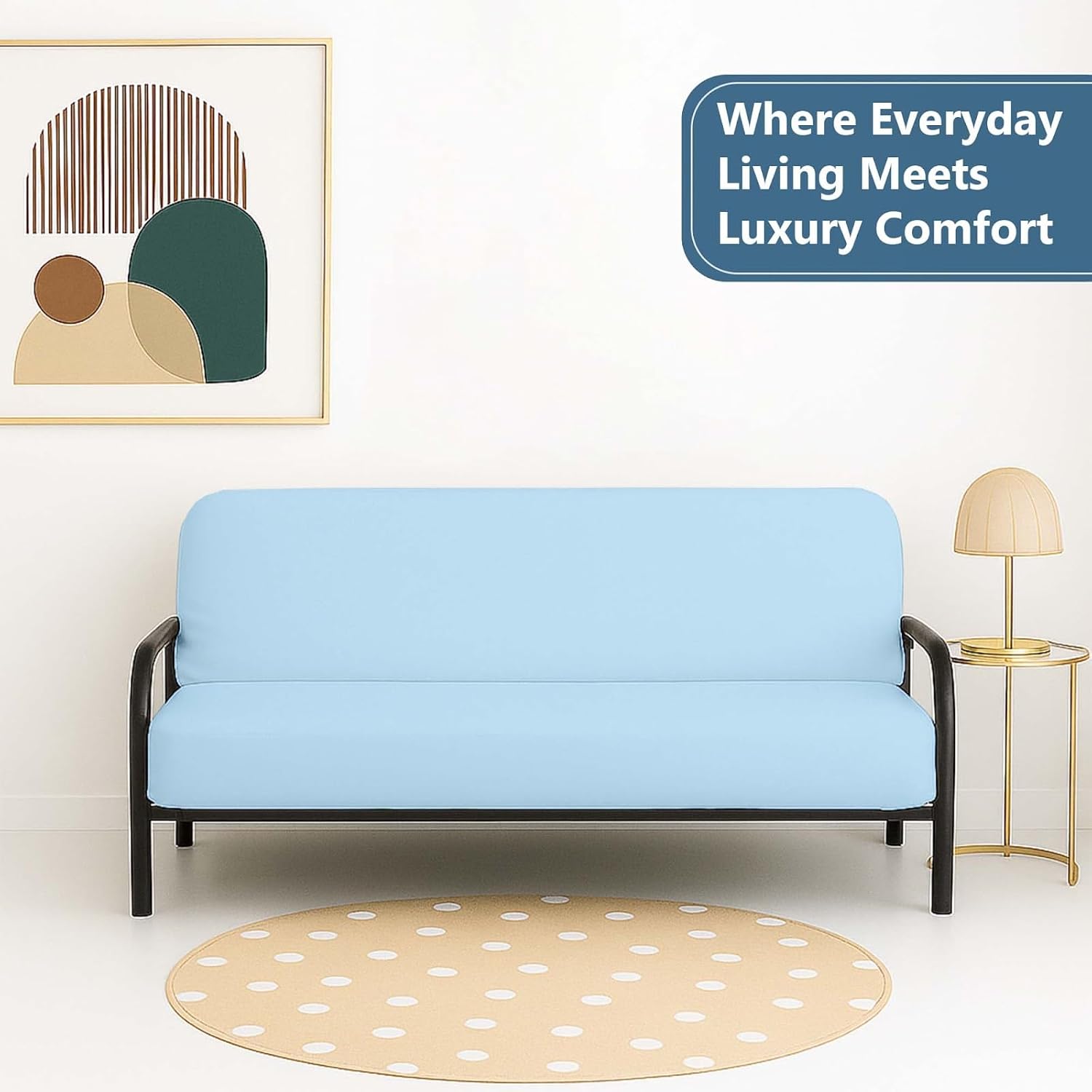 Futon Covers 100% Egyptian Cotton Slipcovers - Foldable Armless Sofa Cover - Full XL (54"x 80"), 8 in Drop Mattress Cover for Sofa Bed - Zipper Closure Couch, Light Blue