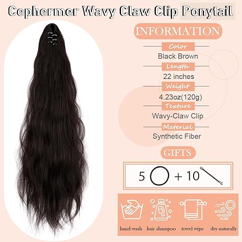 Miniatura 8 de Extensión de cola de caballo de 22 pulgadas y 24 pulgadas de largo, ondulado y lacio, extensiones de cabello sintético de aspecto natural para