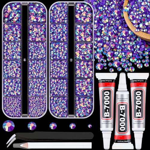 Image of Resin Jelly Rhinestones for Crafting with B7000 Jewelry Glue, 2 Boxes Dark Purple AB Flatback Crystals with 3Pcs 10ml Glue, Bedazzling Non Hotfix Gems for DIY Tumblers Clothing Shoes Manicure