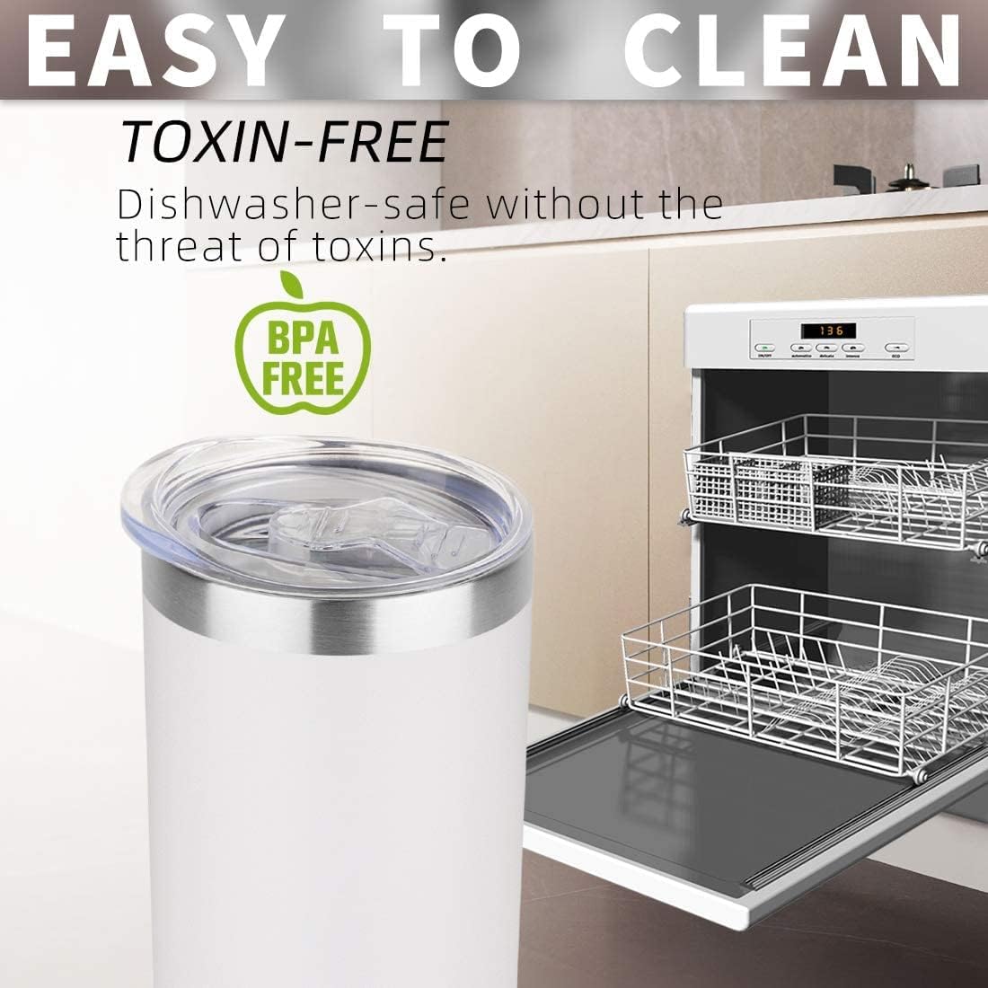 HASLE OUTFITTERS 20 oz Skinny Tumblers Bulk Set, Stainless Steel Insulated Slim Tumblers with Lids, Reusable Double Wall Travel Coffee Mugs, Durable Powder Coated Travel Water Cups(White, 12) - Image 5