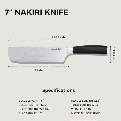 Miniatura 2 de Nakiri - Cuchillo de cocina afilado de 7 pulgadas, cuchillo de cocina de acero de alto carbono, cuchillo de chef japonés multiusos para cortar carne