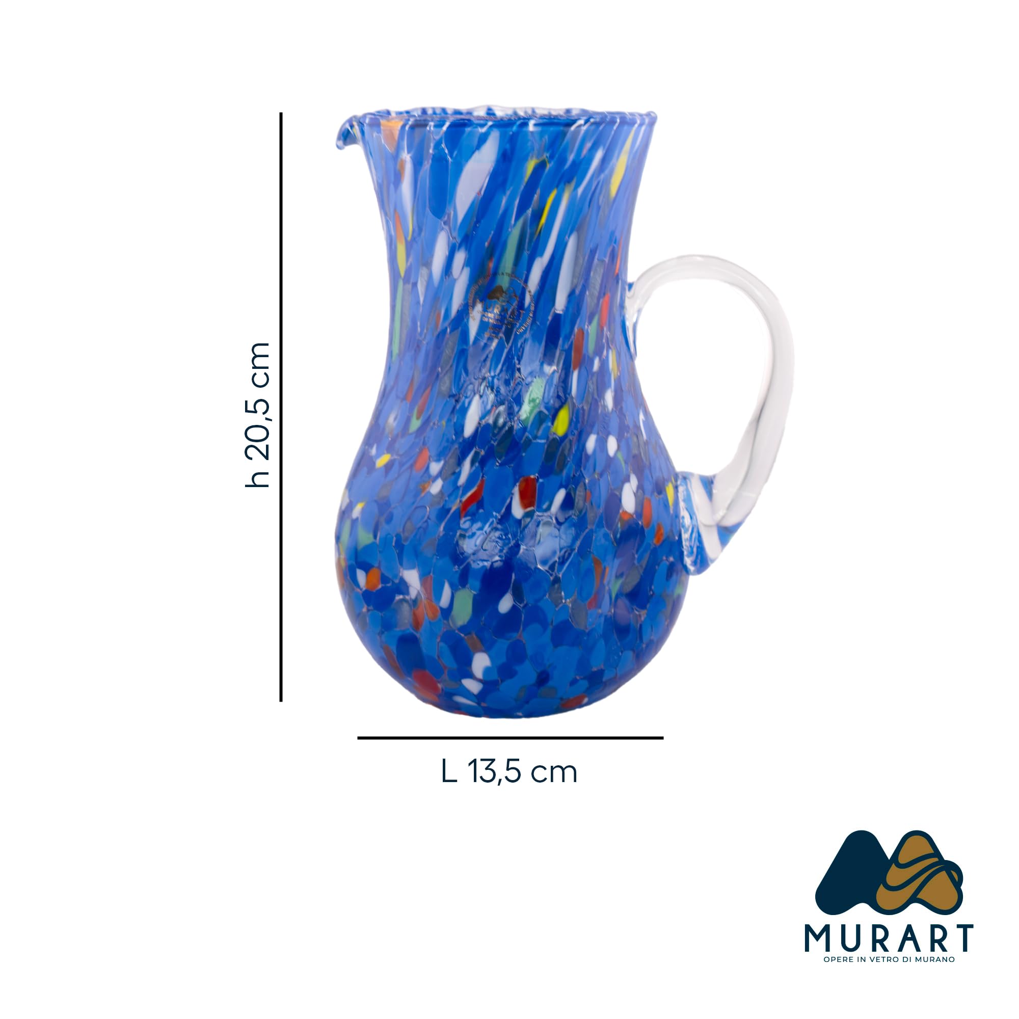 MurArt Jarra de cristal de Murano 500 ml Colección Ondas Altura 20 cm Decorado con Murrine Hecho a mano Made in Italy