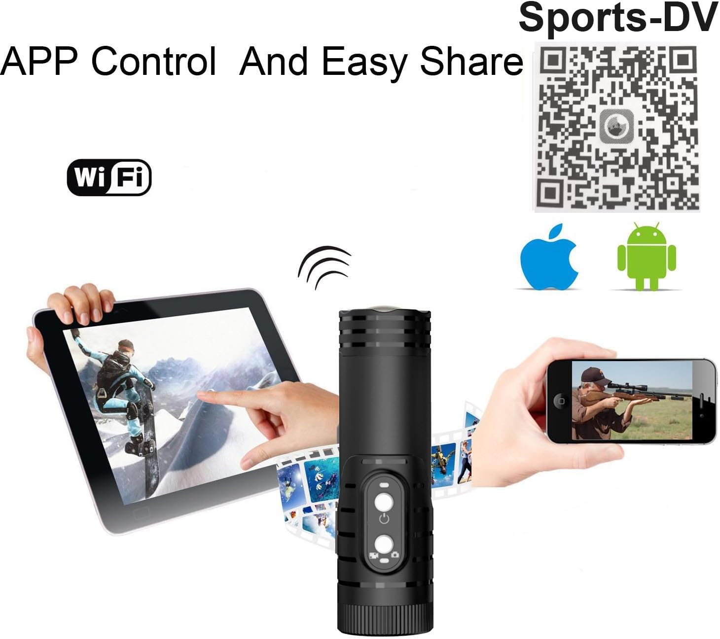Action Video Camera, Shotgun Cam WiFi APP Share 1080P HD Recording for Shooting/Fishing/Clay Pigeons/Bow Hunting Helmet Cam Sport Camera for Riding Skiing Climbing