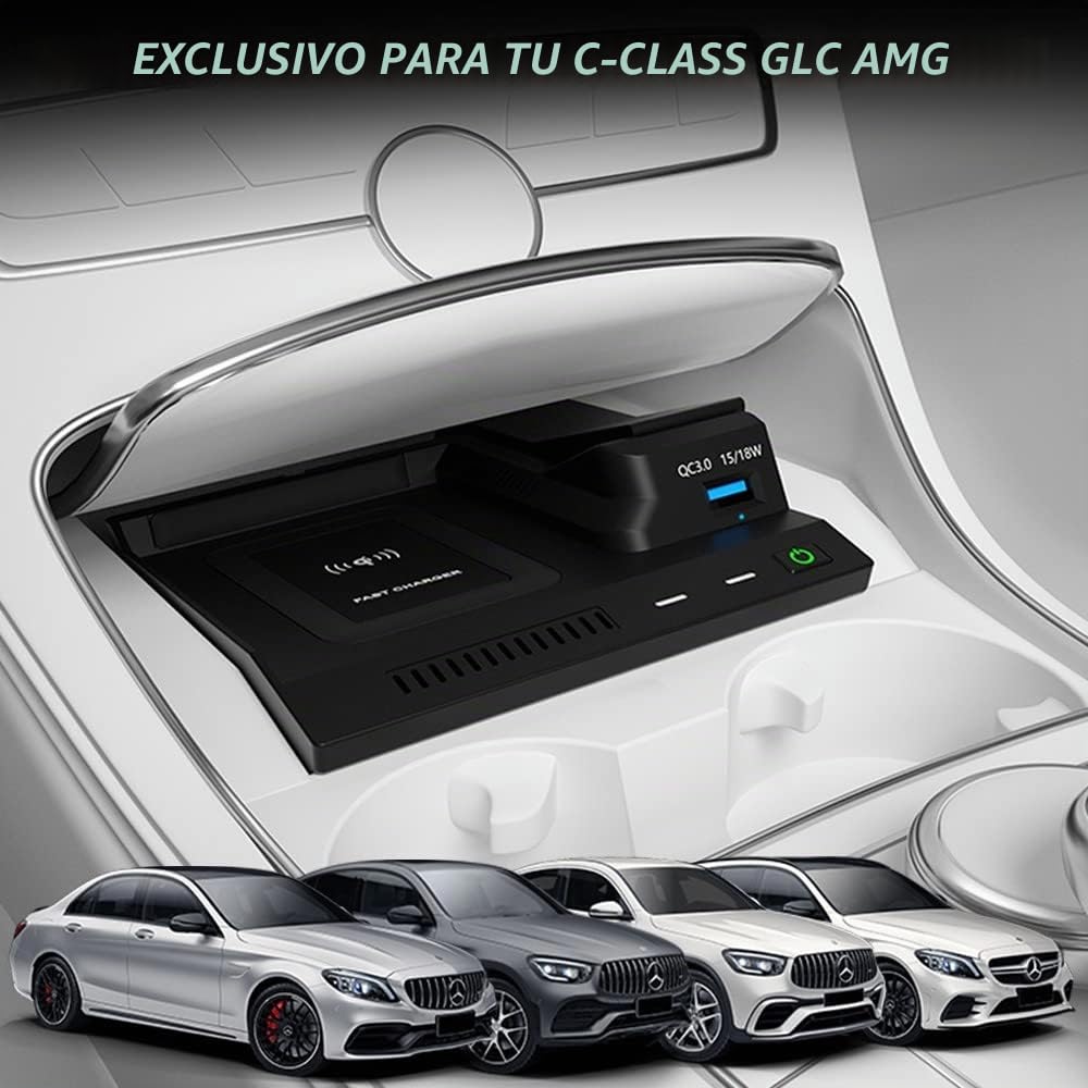 Cargador Inalámbrico Coche para Mercedes Benz C-Class GLC AMG 2015-2021, Carga Rápida Auto Teléfono Cargador para Mercedes-Benz C200/C260/C300/C450 GLC200/GLC260/GLC300 C43/C63/GLC43/GLC63