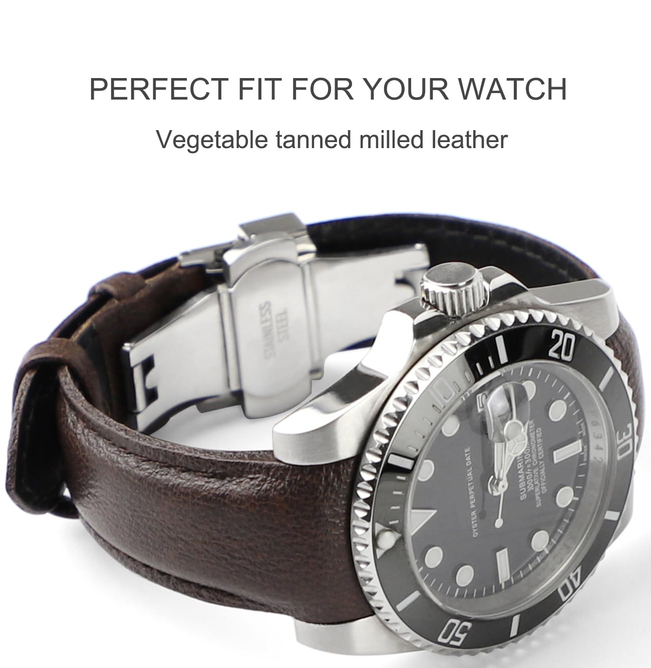 Correa de reloj de cuero retro de 20 mm con extremo curvado para Rolex Submariner de 40 mm, Daytona 40 mm, GMT-Master 40 mm, Yacht-Master 40 mm, Explorer I Vegetable Watch Strap de