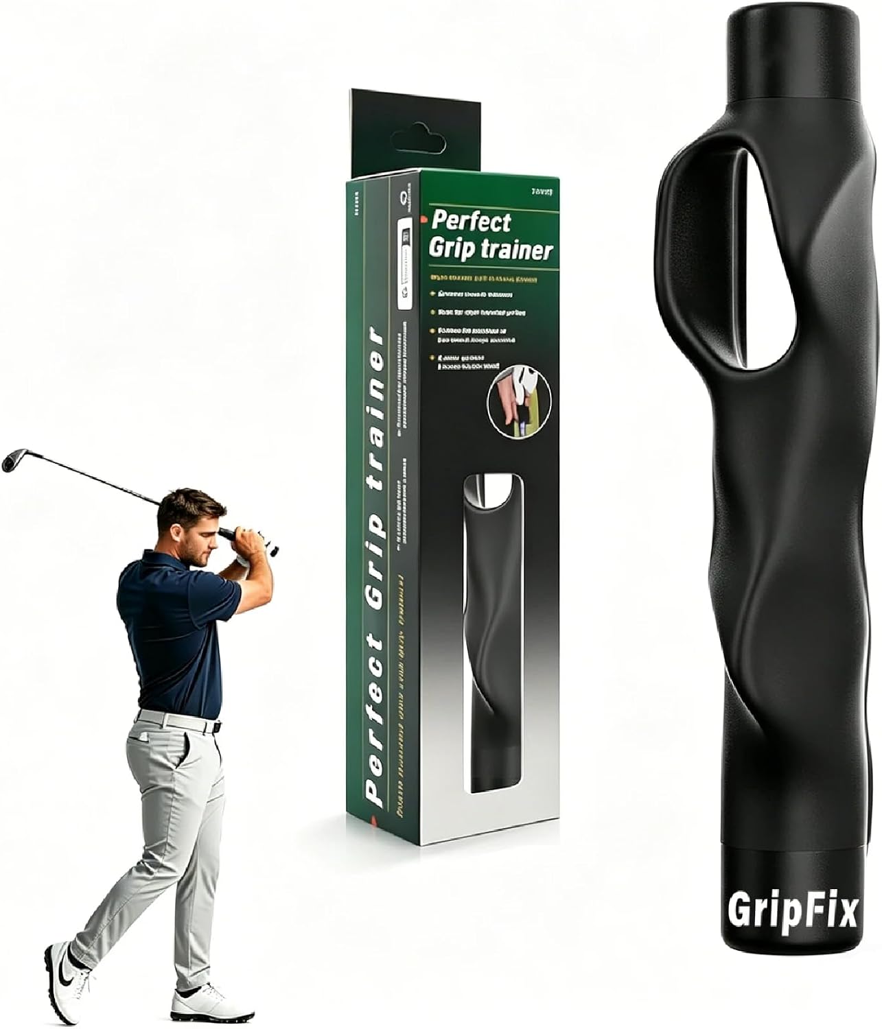 GripFix Golf Grip Trainer - Portable Swing Training Aid for Correct Hand Positioning & Muscle Memory - Non-Slip ABS & TPR Tool Fits Most Golf Clubs - Perfect Golf Gift for Men, Women & Beginners