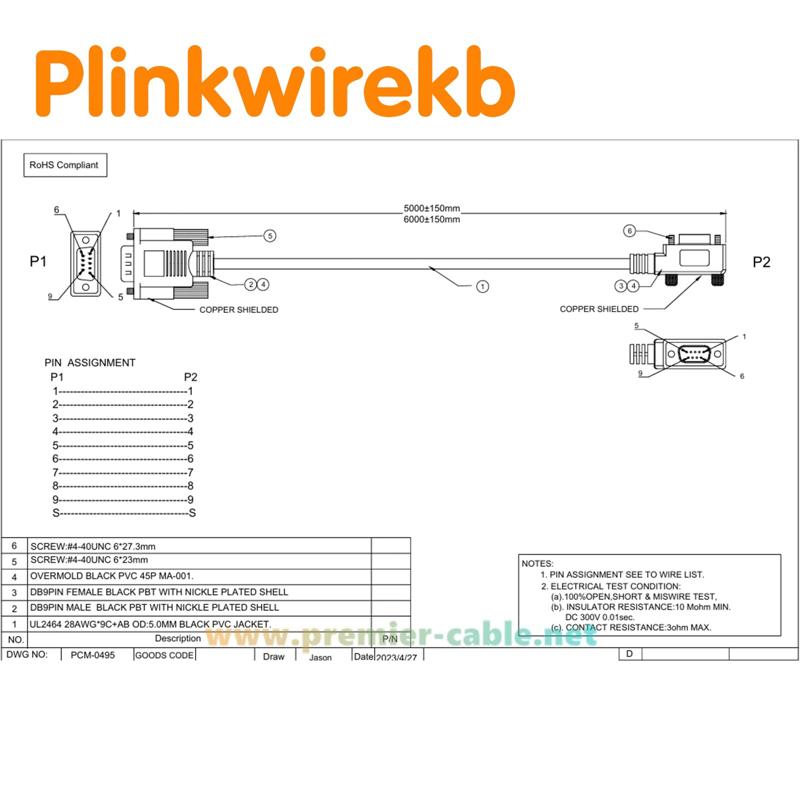 Cavo sottile DB9 ad angolo retto a basso profilo, cavo per porta seriale RS232 DB9, adattatore D-Sub a 9 pin maschio-femmina per comunicazione dati 5m