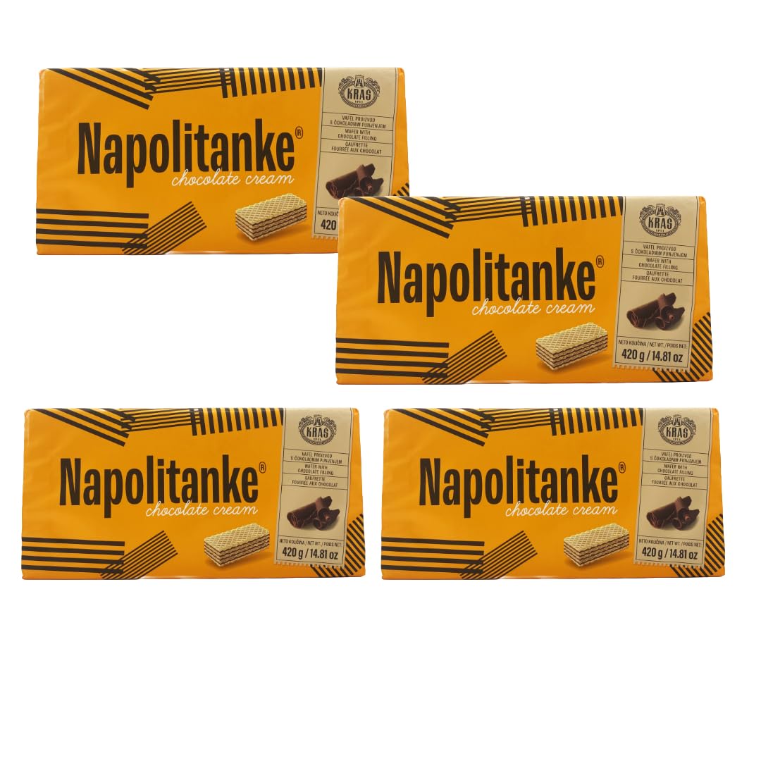 NAPOLITANKE KRAS Gaufrettes Premium - Biscuits Gaufrettes Premium avec Délicieux Remplissages de Lait, Crème au Chocolat, Noisette - Plusieurs Tailles (420 G CHOCOLATE & CREAM, 4 PCS)
