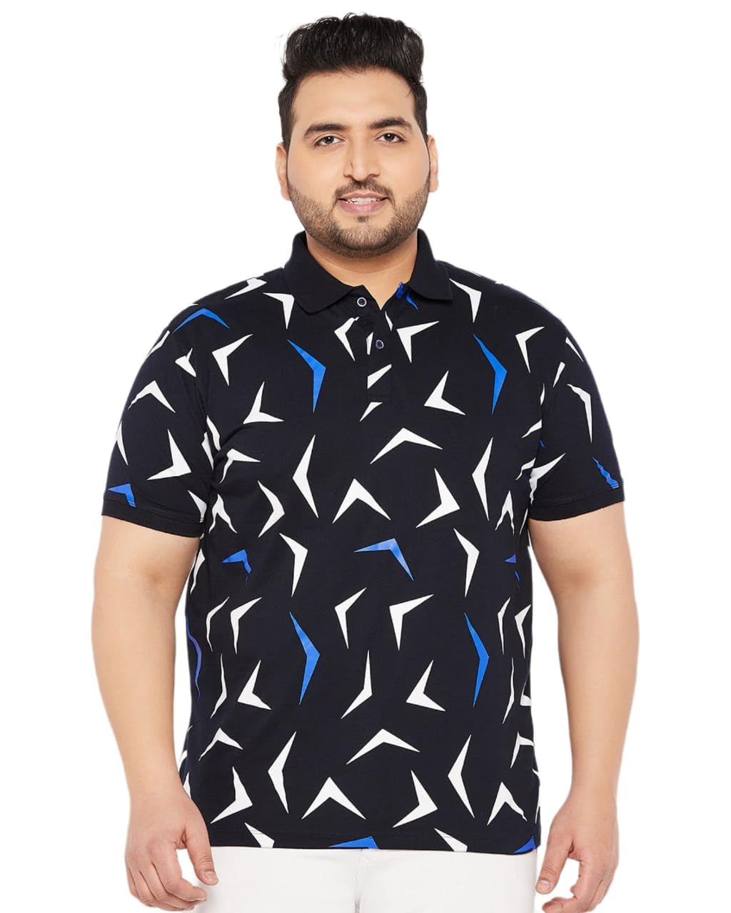 WILD WEST Mens Plus Size Polo Neck All Over Printed Half Sleeve Tshirt for Men (HD)