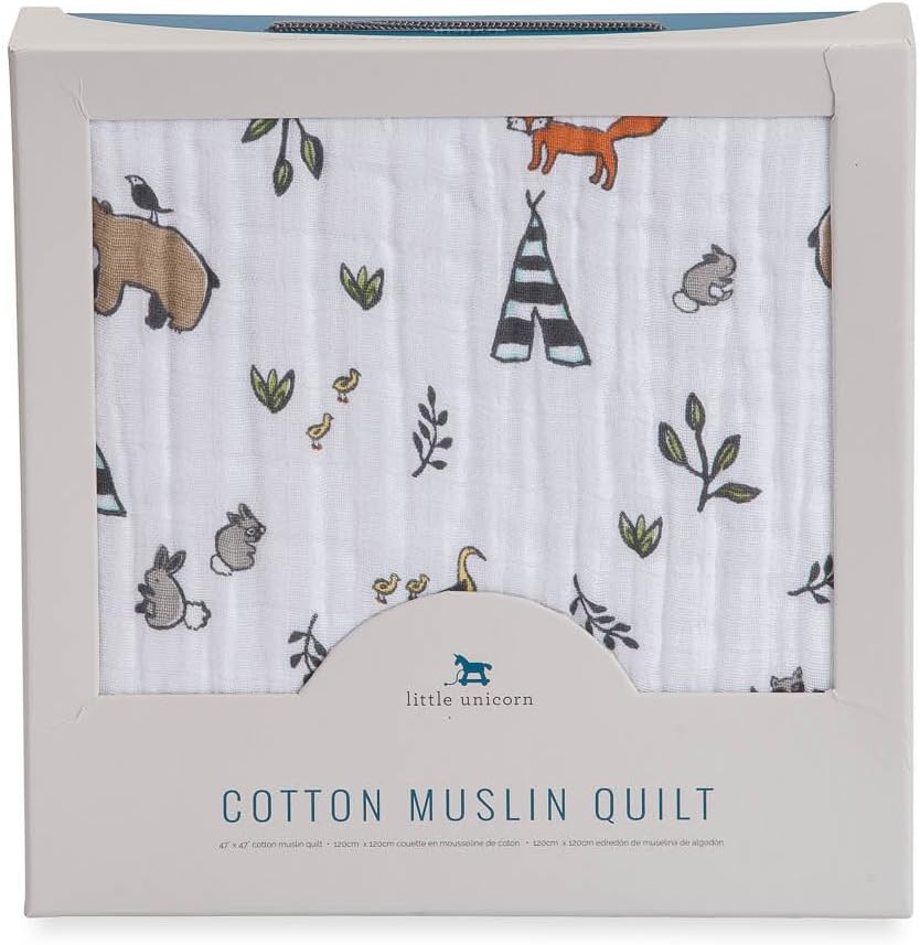 Little Unicorn – Forest Friends Cotton Muslin Quilt Blanket | 100% Cotton | Super Soft |Babies and Toddlers | Large 47” x 47” | Machine Washable : Baby