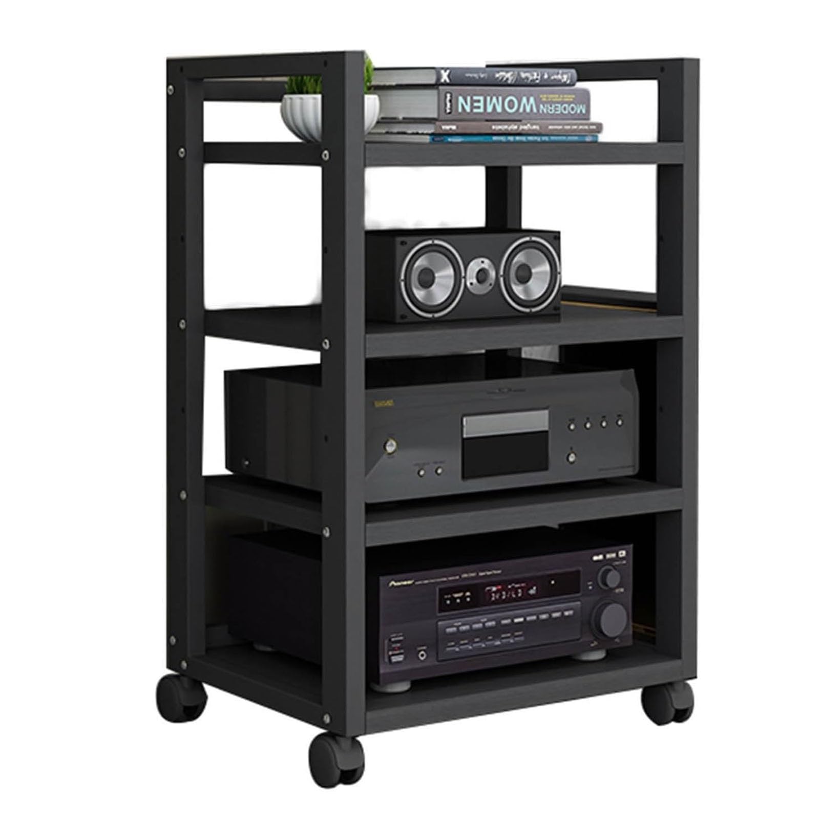 HOFSSI 4-Tier Audio Vedio-Media Stand Corner Shelf, CD Stereo Storage Shelf Wooden Component Cabinet, for Store Cable Boxes, Streaming Devices, Home Theater Receivers (Color : A)