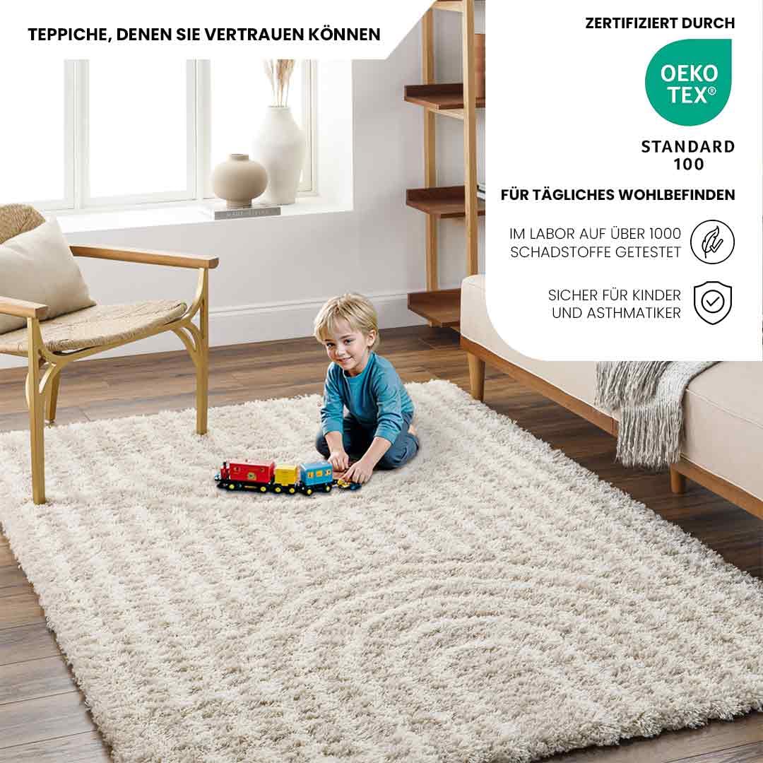 Livabliss Dubai Shaggy Hochflor-Teppich – Flauschig, 80x220 Cm, Creme/Hellbeige, Für Wohnzimmer & Schlafzimmer
