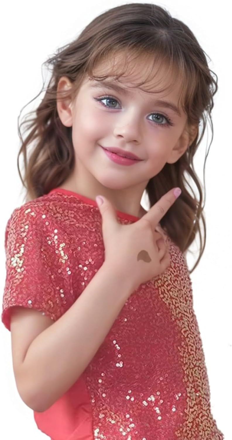 Girls Sequin T Shirt Sparkly Glitter Short Sleeve Crew Neck Dance T Shirts Summer Performance Elegant Fit Tops Kids